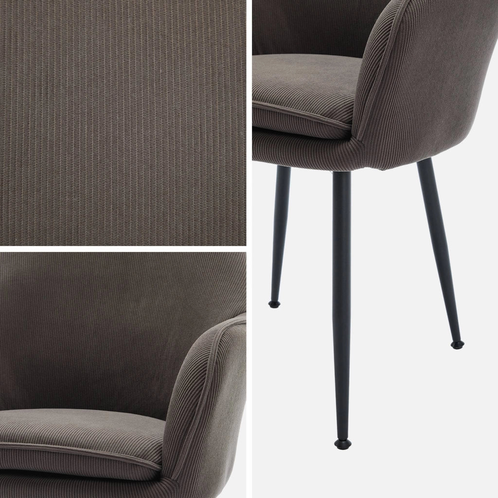 Poltrona in velluto a coste con gambe in metallo, grigio scuro