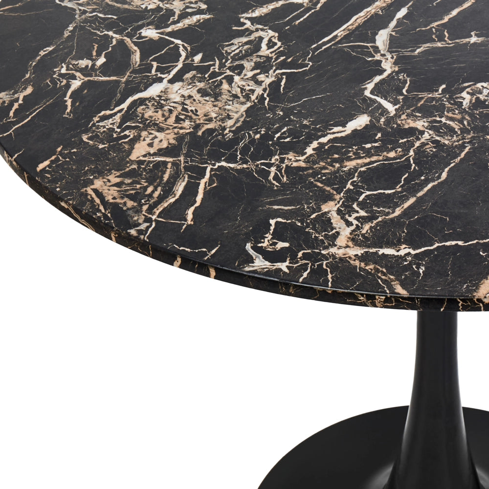 Tavolo da Pranzo Tondo 90 cm effetto marmo nero Base in Metallo nero tavolo da cucina rotondo industriale da 90 cm