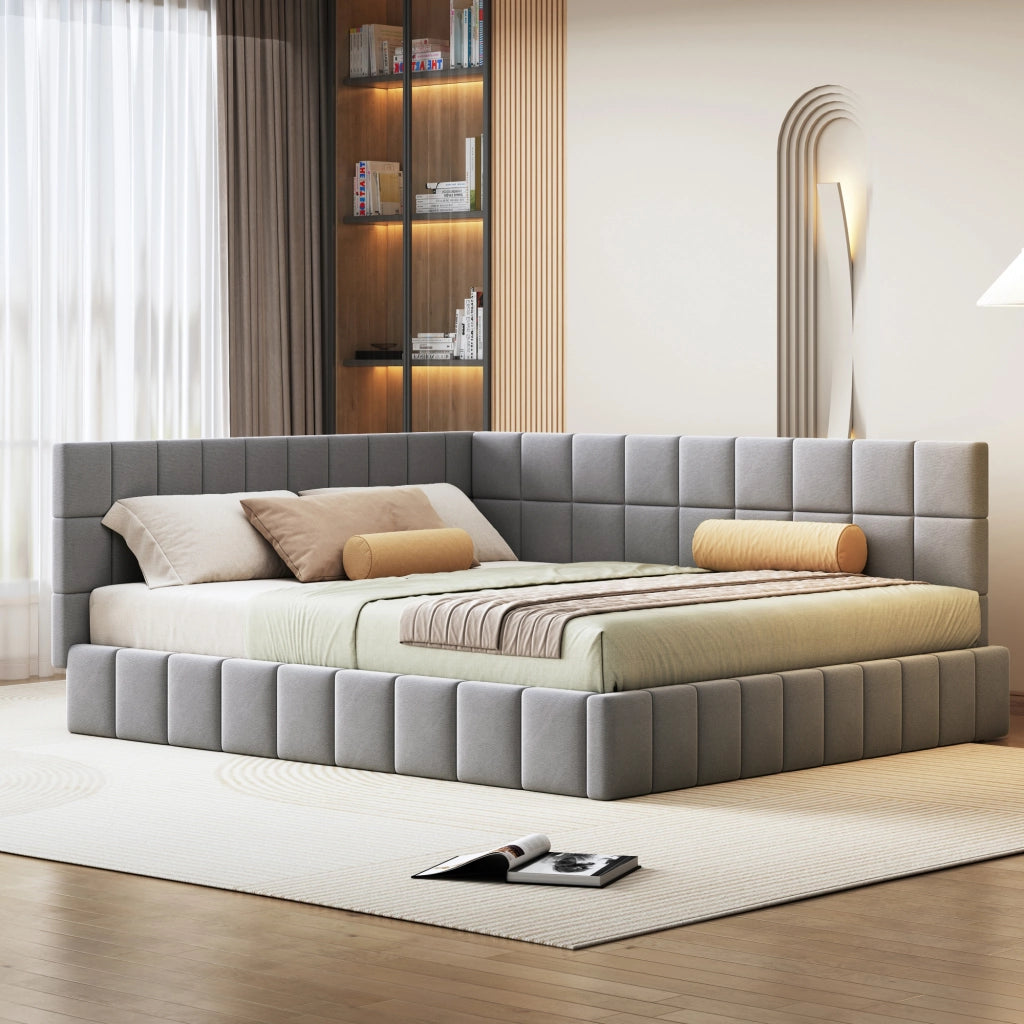 Letto imbottito multifunzione in velluto grigio 160x200 cm