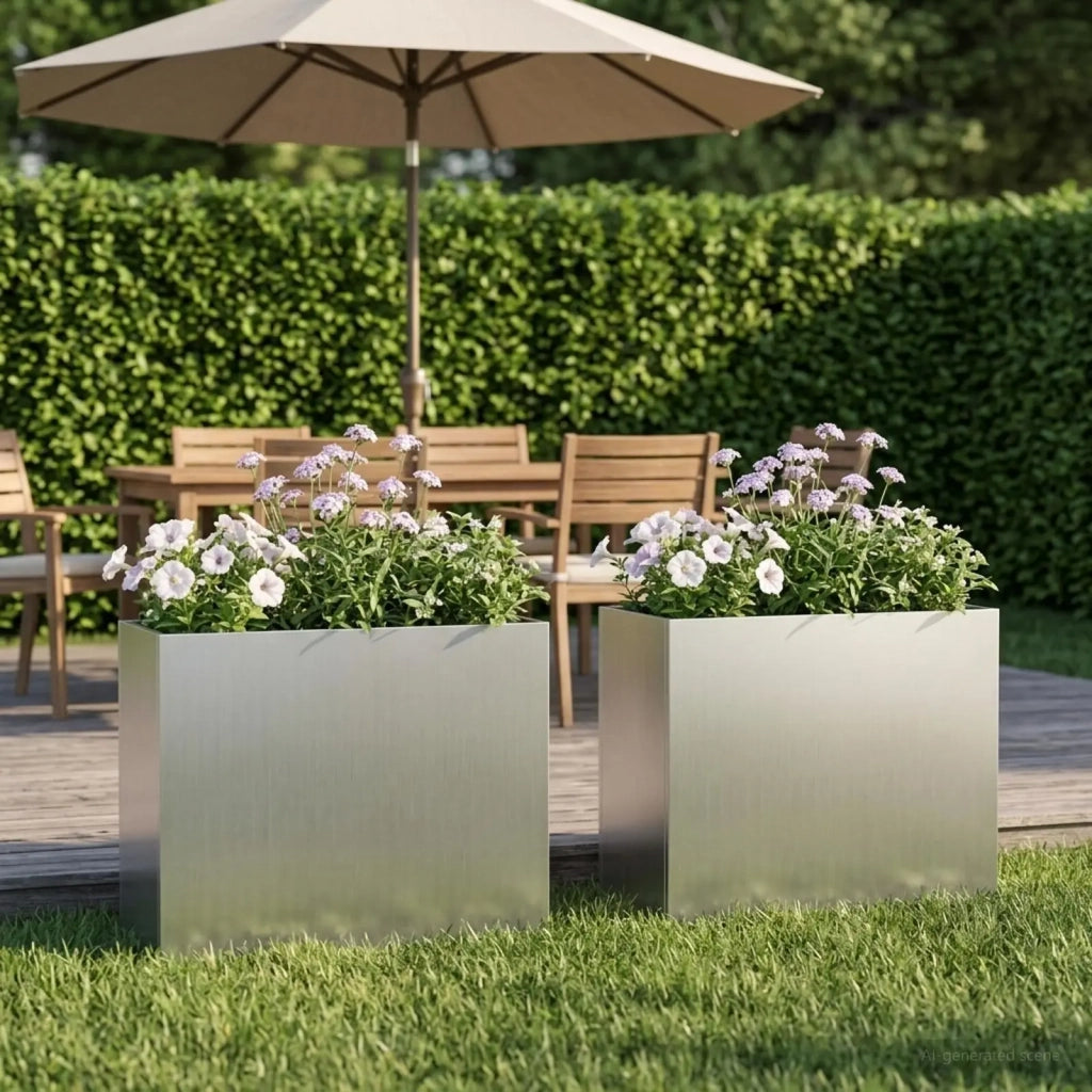 Vaso da giardino 2 pz Argento 50 x 20 x 40 cm Acciaio zincato 8005453