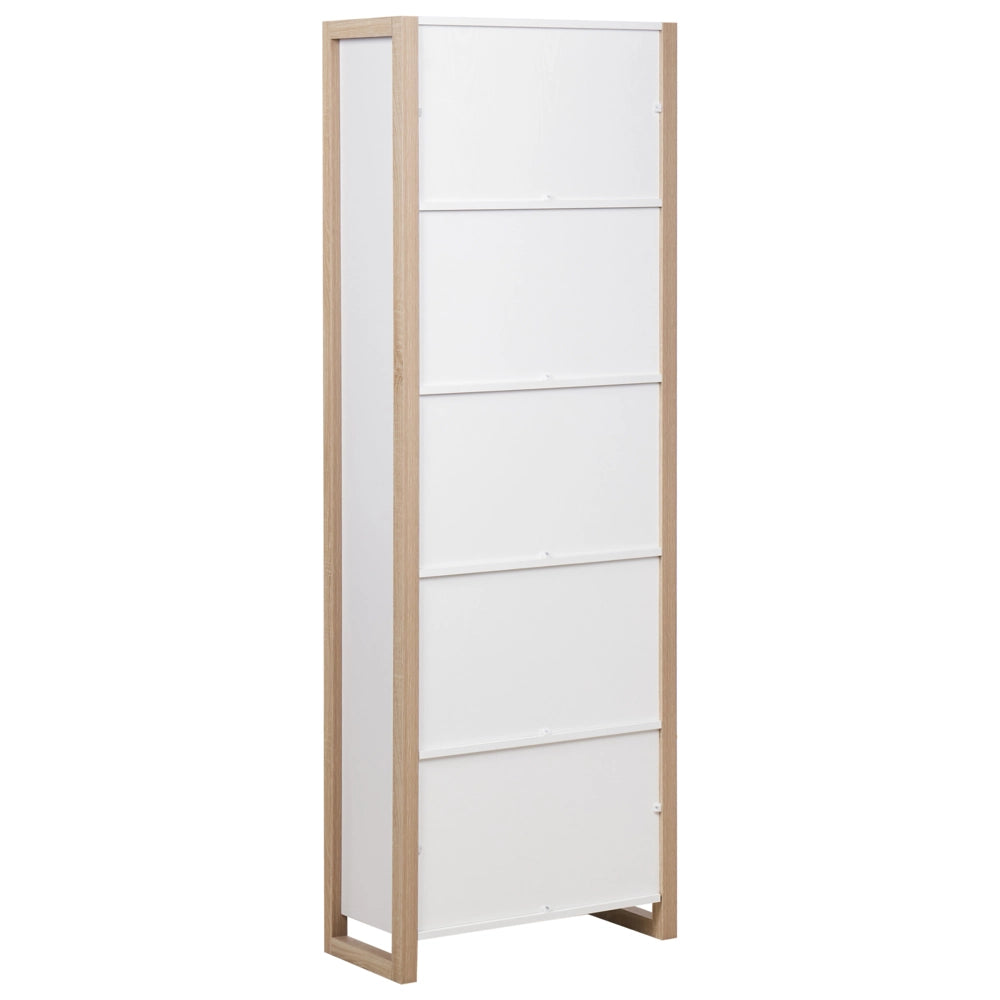 Libreria moderna con scaffali con armadietto legno chiaro bianco stile moderno scandinavo