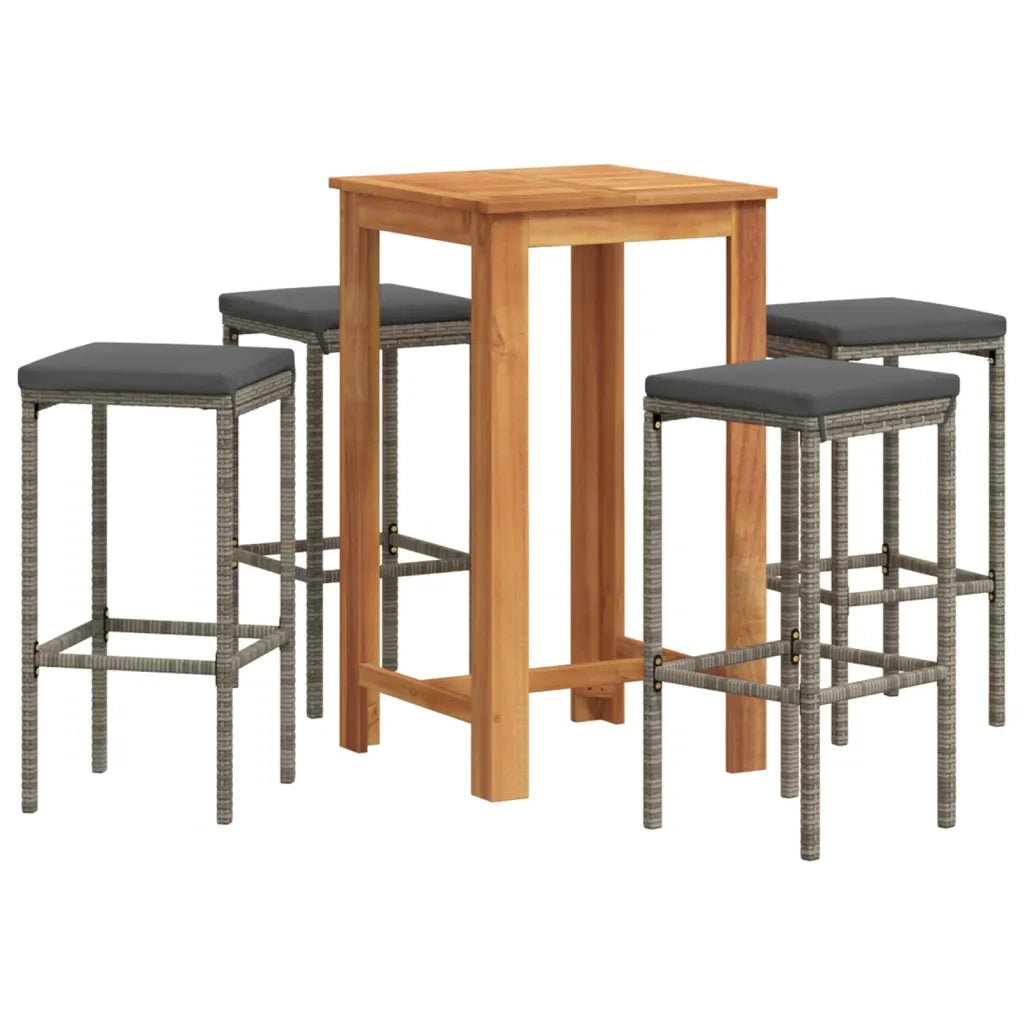 Set Bar Giardino 5pz Grigio Legno Massello Acacia e Polyrattan 3295271