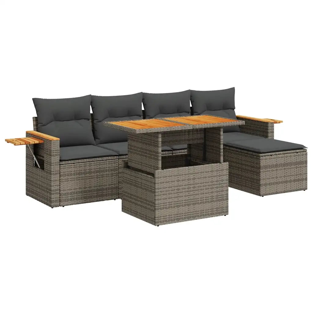 Set Divano da Giardino 6pz con Cuscini Grigio Polyrattan Acacia 3327588