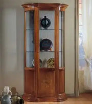 Vetrina Euro in legno massiccio di tiglio arte povera noce scuro con intarsio