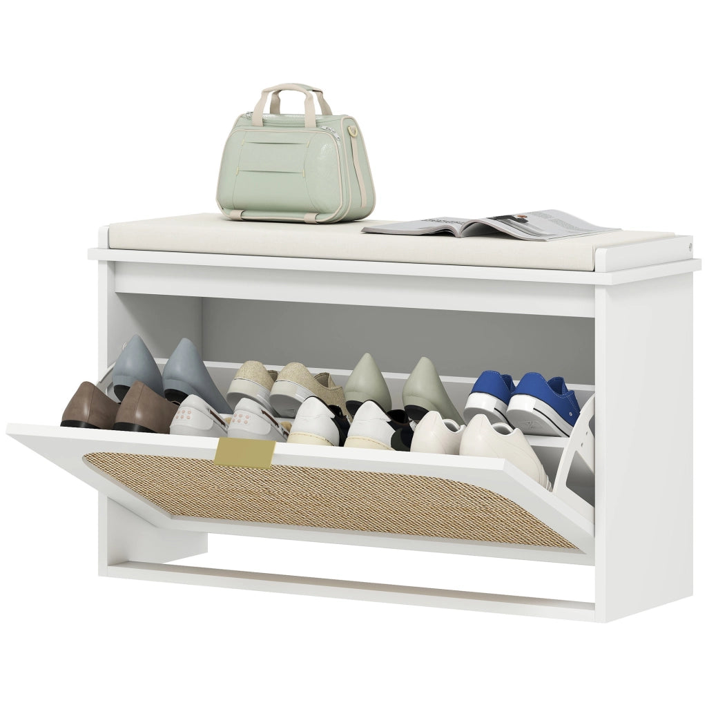 Panca con scarpiera e cassetto ¨C zephmum ¨C bianco 80x47.5x26 cm