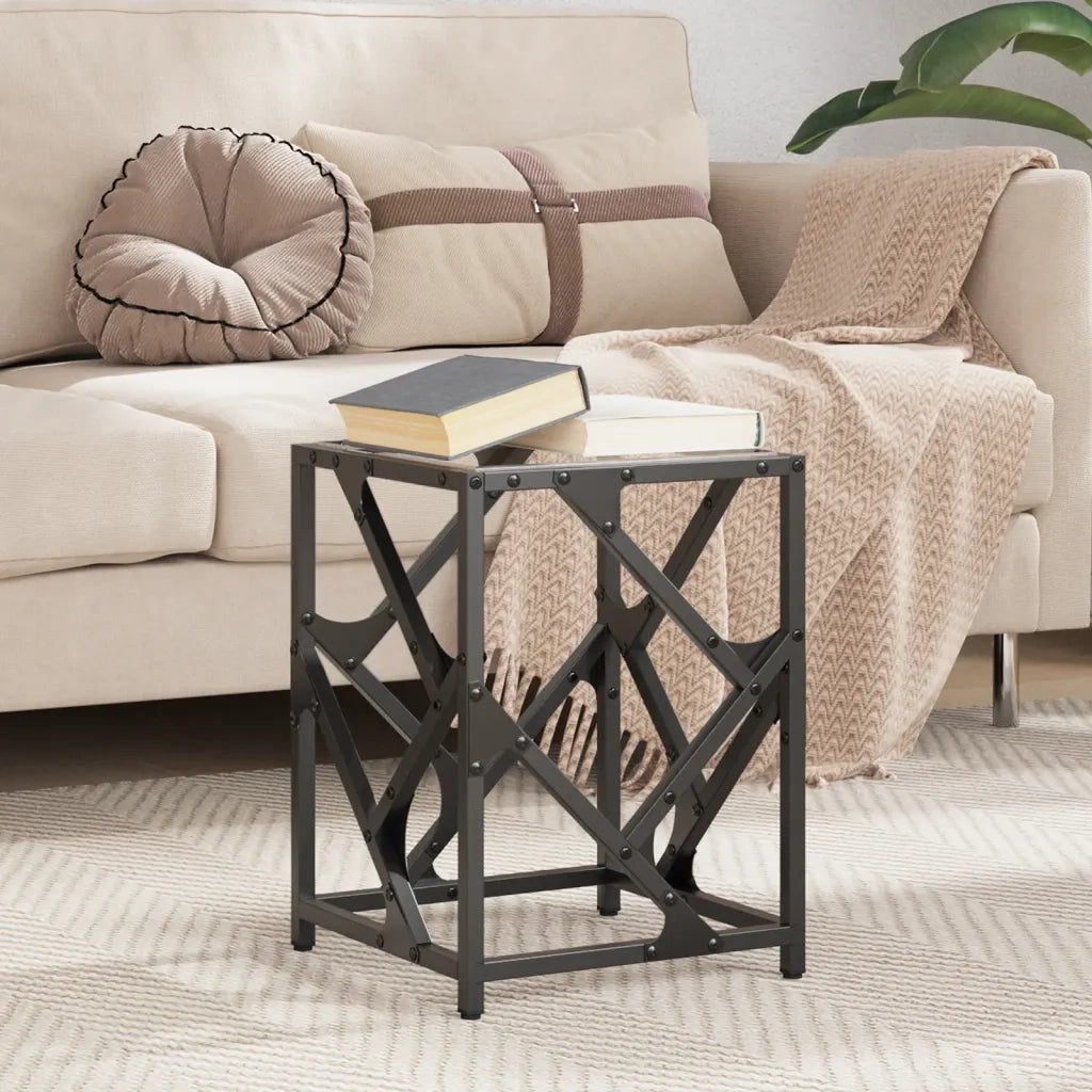 Tavolino Salotto con Piano Vetro Trasparente-Tavolino da soggiorno 30x30x41cm Acciaio