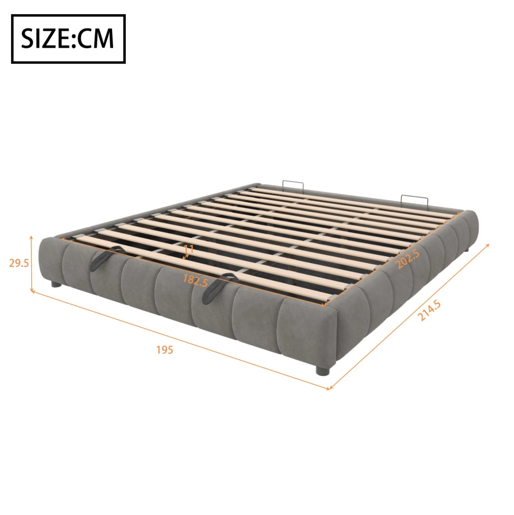 Letto imbottito 180x200 cm grigio con LED e contenitore