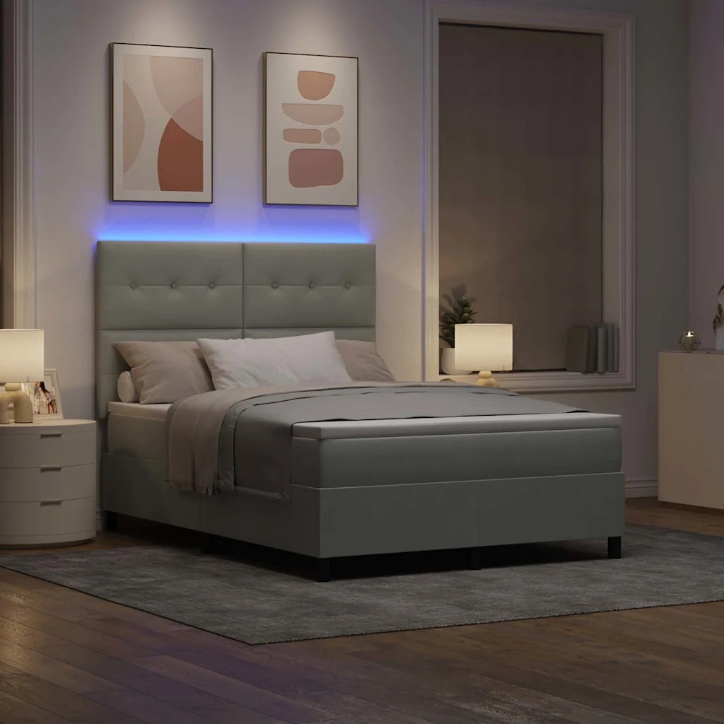 Letto a Sorgente LED Grigio chiaro 160 x 200 cm Tessuto