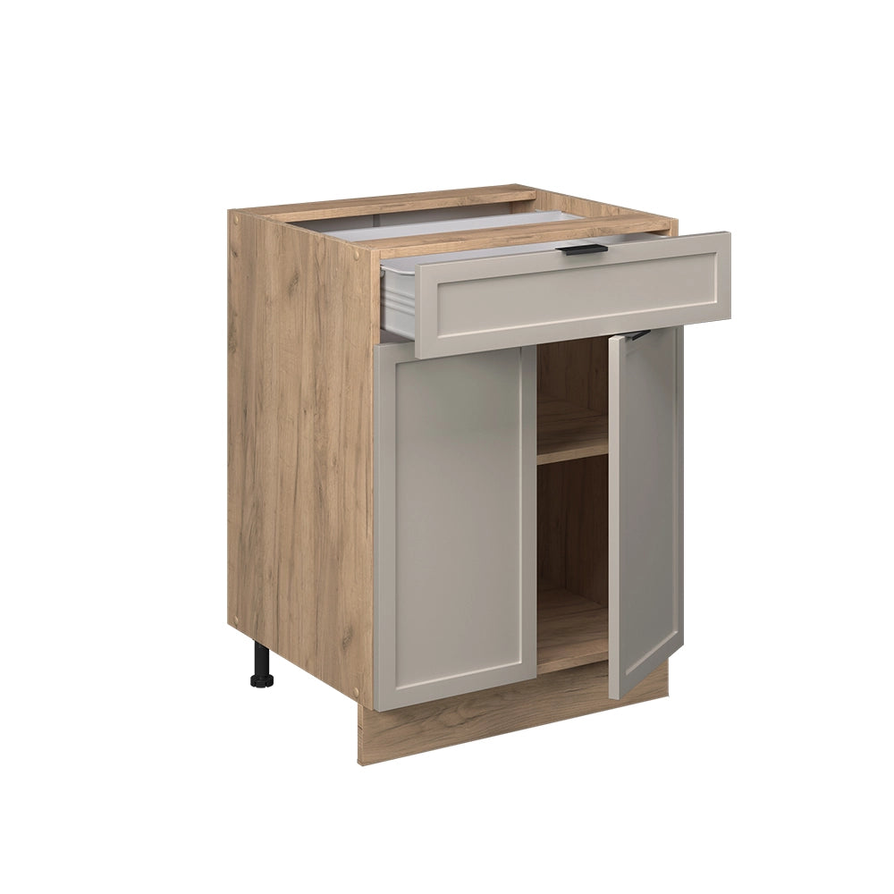 Mobiletto base per cucina Fame-Line GrigioBeige/Rovere dorato 60 cm con cassetto, PL Rovere Vicco