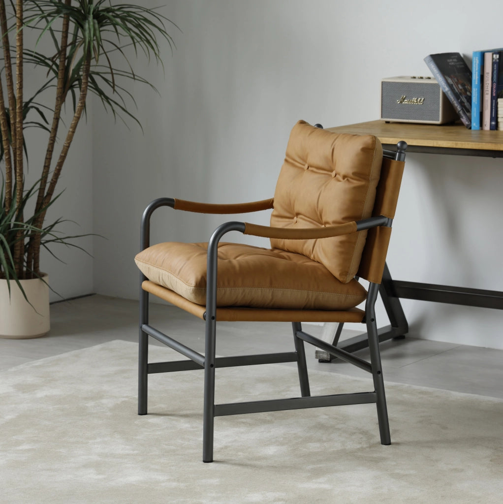 POLTRONA Mid-Century in Pelle PU Marrone con Struttura in Metallo