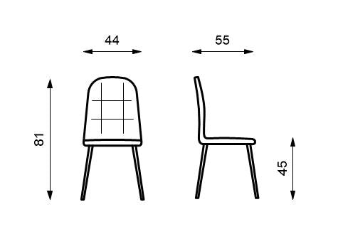 Sedia da pranzo Alma imbottita in tessuto grigio chiaro con struttura in metallo verniciato nero - Design moderno per sala da pranzo
