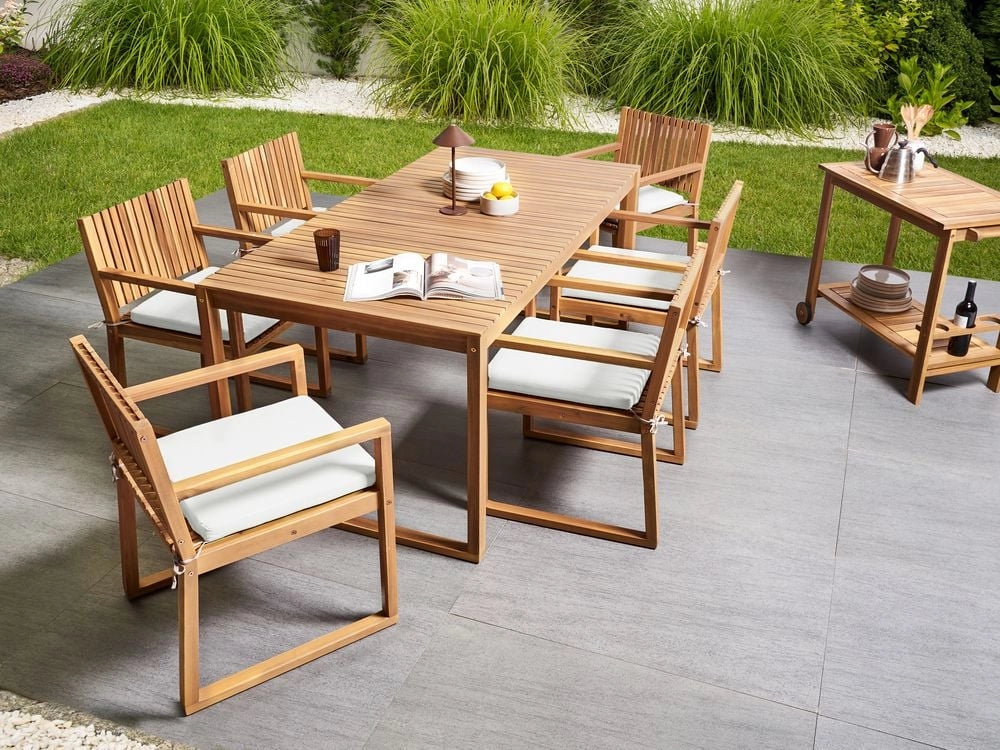 Set di 8 cuscini per sedie da giardino in tessuto di poliestere bianco sporco resistente ai raggi UV