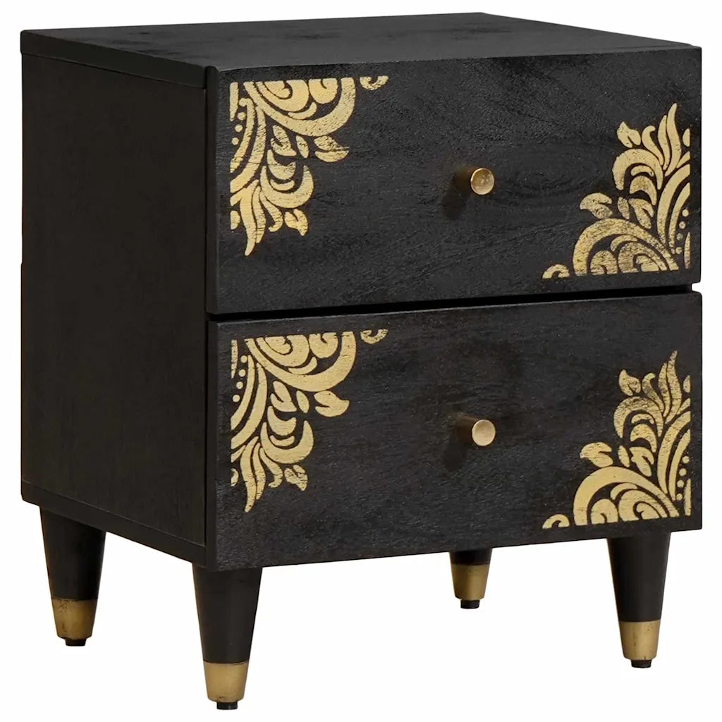 Comodino | Armadio da Notte | Mobiletto da notte Nero 40 x 33 x 46 cm Legno di mango massello