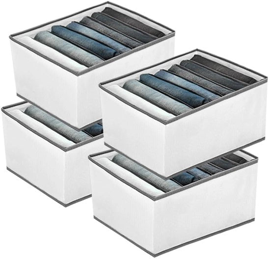 Organizzatore per abbigliamento 4 pezzi - 7 compartimenti, sistema di cassetti pieghevoli, contenitore per magazzino di abiti per pantaloni, jeans, camicie, magliette, camicie da uomo