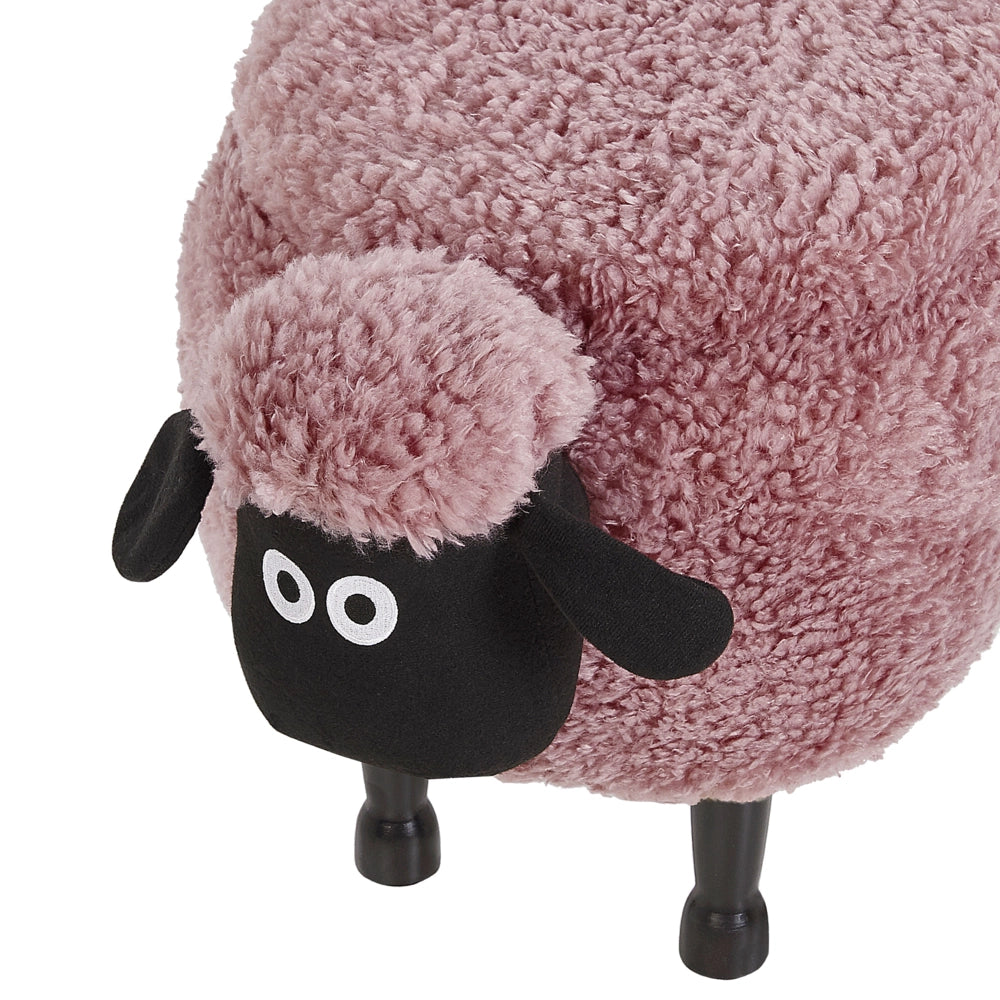 Pouf animaletto Sgabello per bambini Poggiapiedi in pelliccia sintetica rosa con gambe in legno portaoggetti Seggiolino per bambini