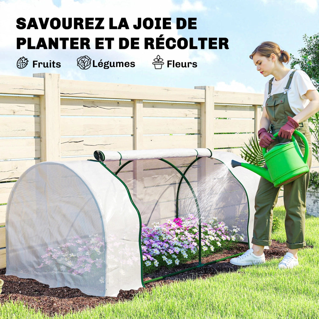 Mini serra per giardino ¨C zephmum ¨C 2x1x0.8m bacheca PE acciaio bianco
