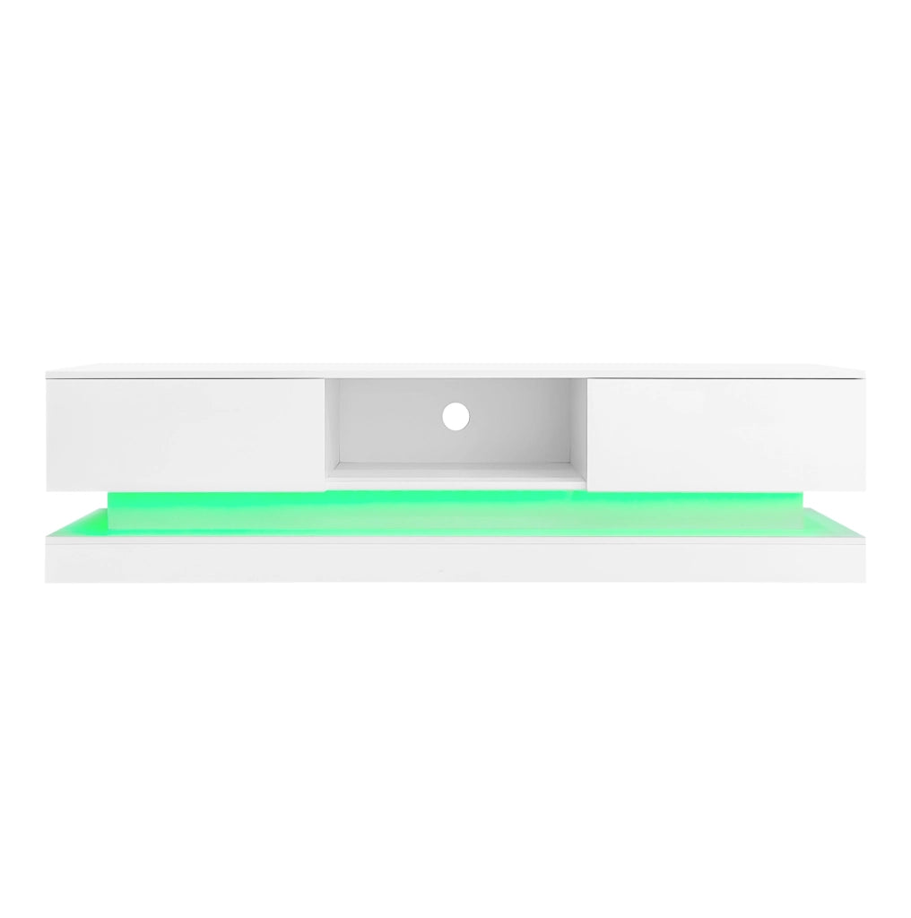 Mobile TV 160x35x40.5 cm con luci LED; 2 cassetti; design antiribaltamento; truciolare bianco lucido