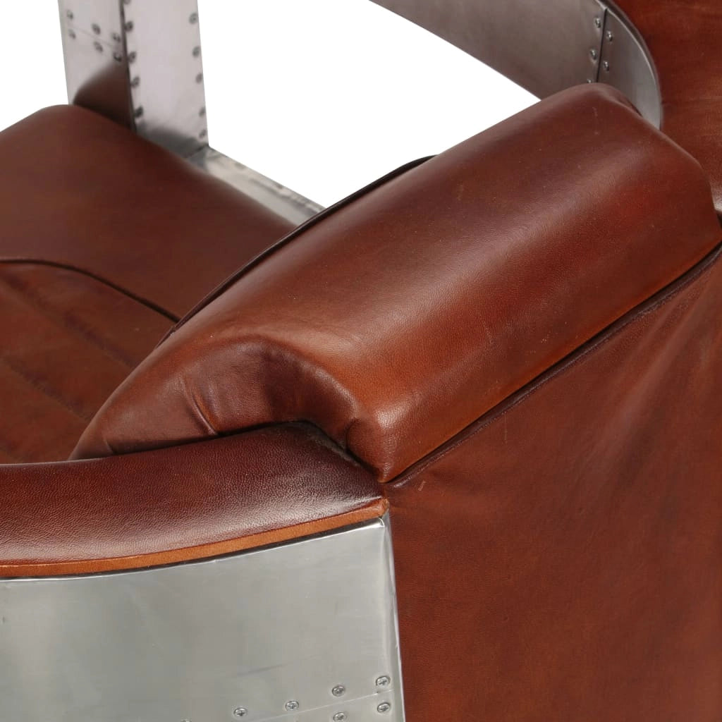 Poltrona poltrona lounge di design divano club da soggiorno in vera pelle marrone stile aviatore 1102180/3