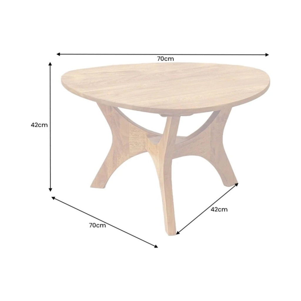 Tavolino basso ABITTA rotondo 70 cm in legno di acacia - Tavolino basso moderno in legno massello