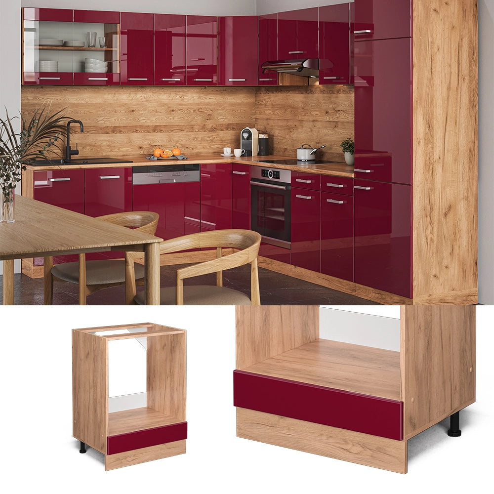 Vicco Mobile per forno da incasso Rosso lucido 60 cm , PL Rovere