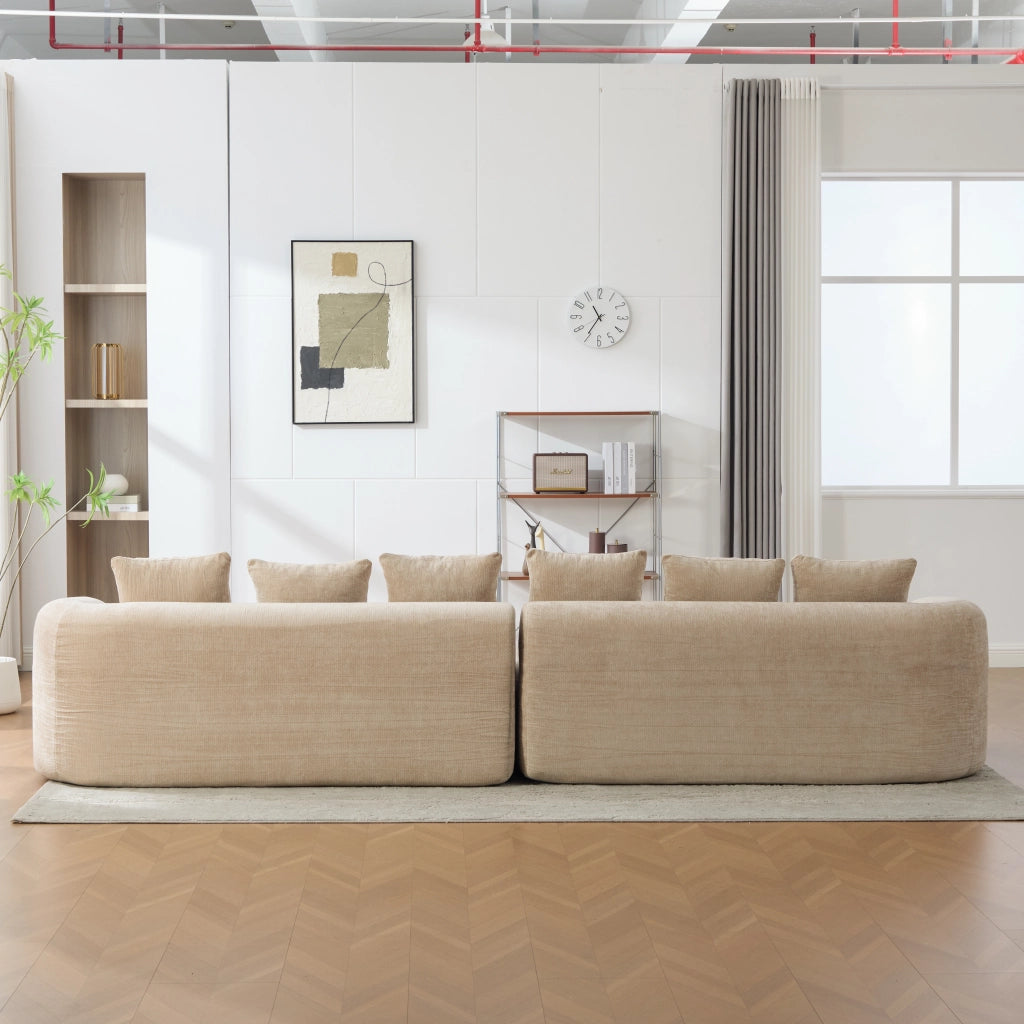 Divano con chaise longue in ciniglia kaki chiaro