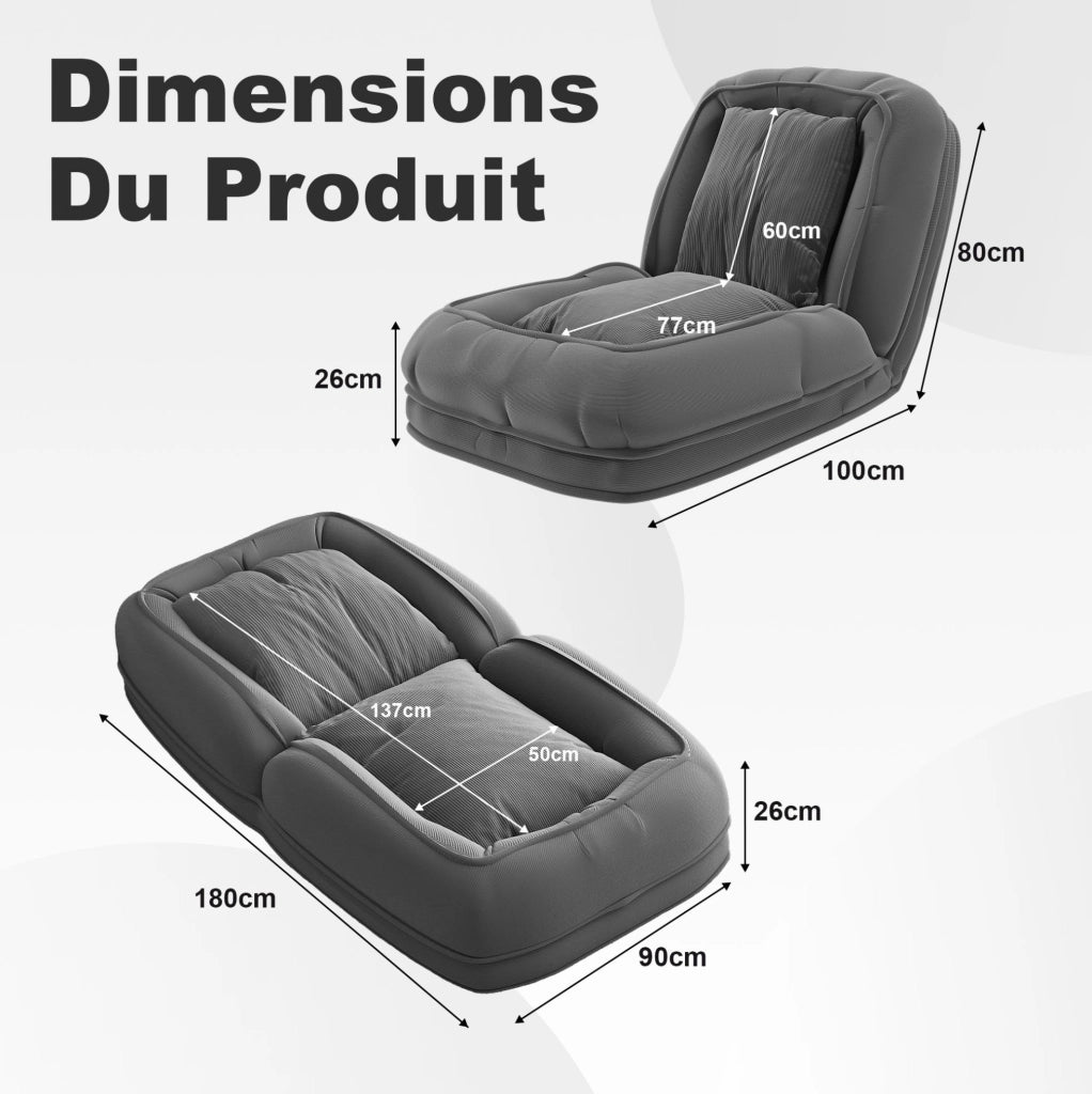 Poltrona sacco 85x28x28 cm ergonomica in flanella bianca