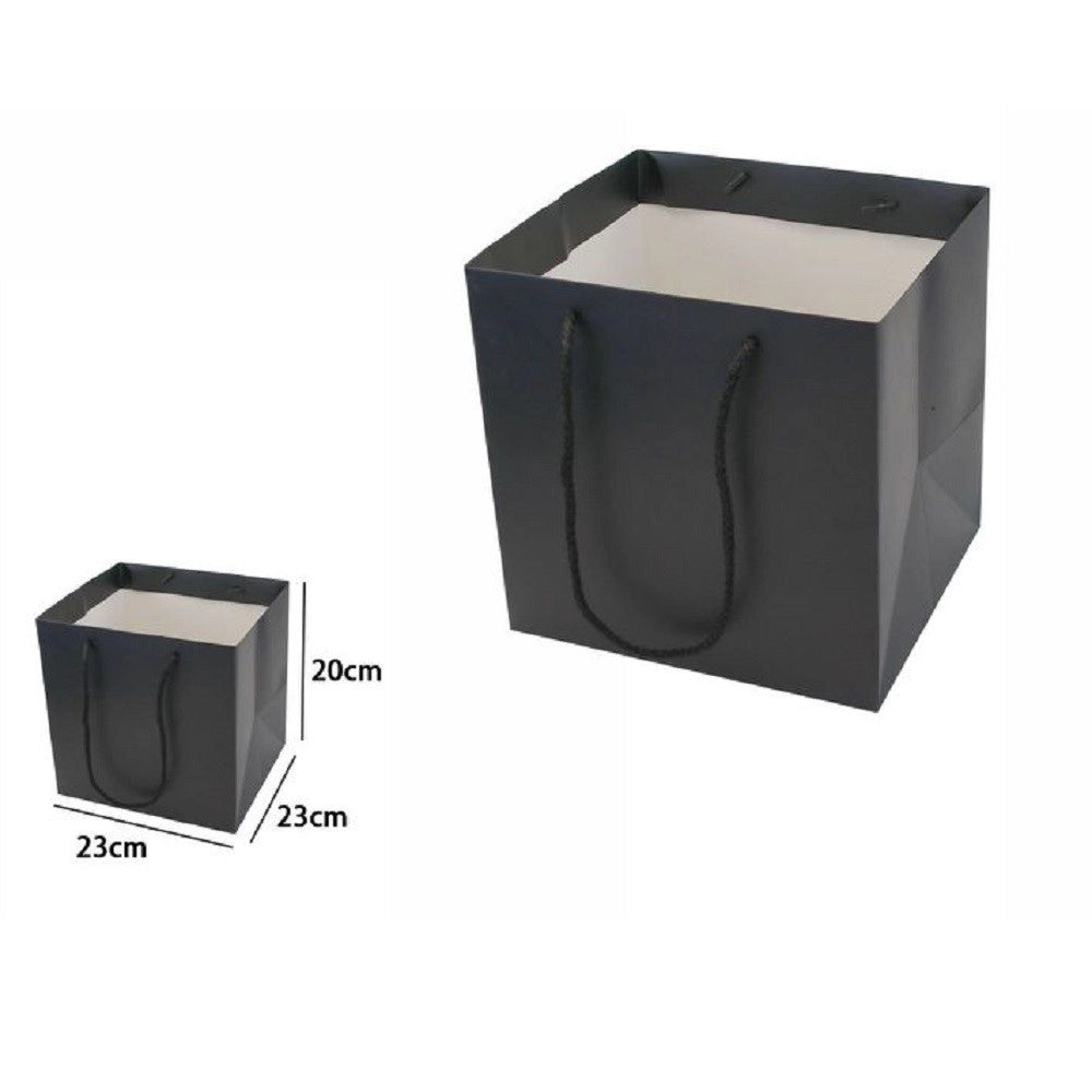 Trade Shop - Set 2 Pezzi Buste Busta Borsa Da Regalo Nera 23x23x20 Cm Manici In Corda 69242 -