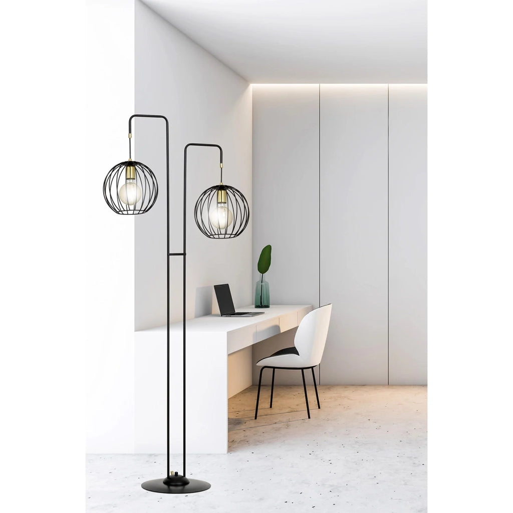 Piantana Contemporaneo Omoikane Acciaio Nero 2 Luci E27 Ip20
