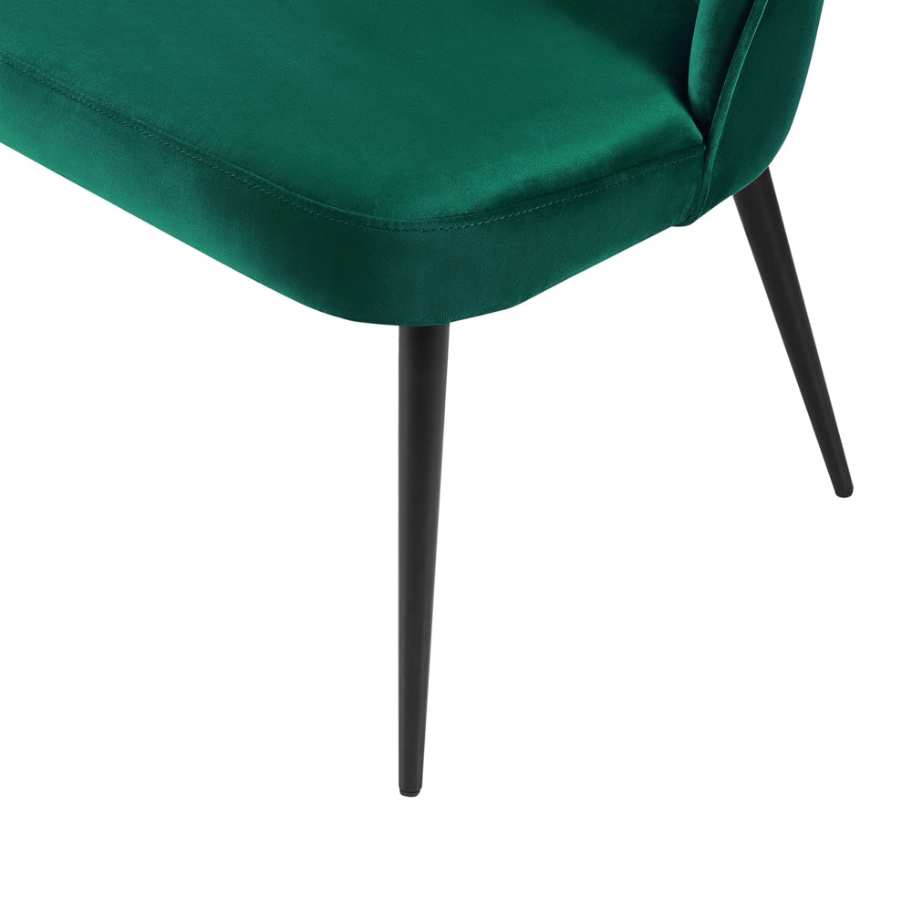 Divano da cucina Rivestimento in tessuto di velluto verde 2 posti Struttura in metallo Gambe nere Panca