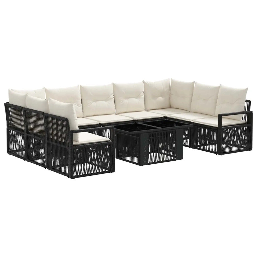Set Divano da Giardino 10 pz Nero e Bianco Crema polyrattan 3437143