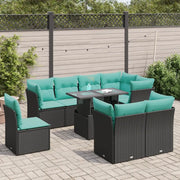 Set Divani da Giardino 9 pz con Cuscini Nero Polyrattan Acacia 3326178