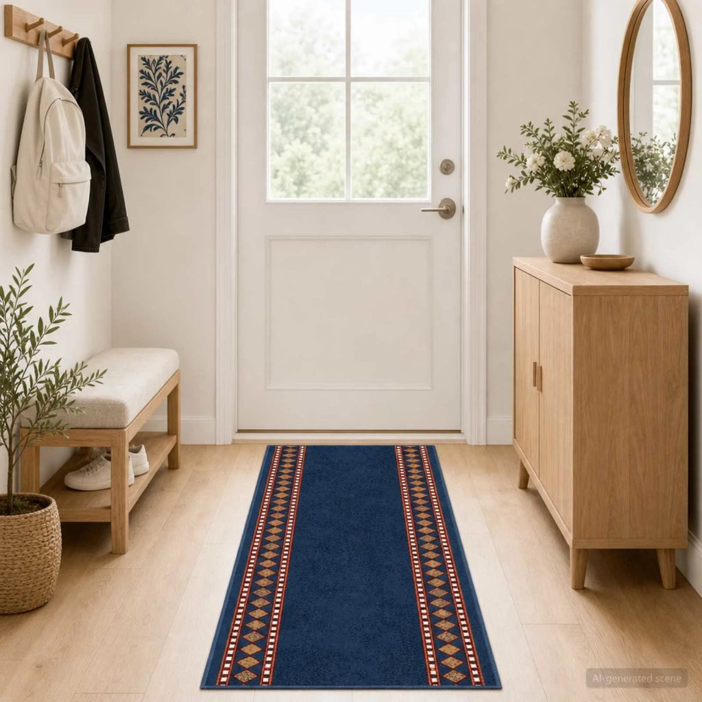 Tappeto Runner FLORNES Tessuto Blu 80 x 200 cm PP 7 mm 42057262