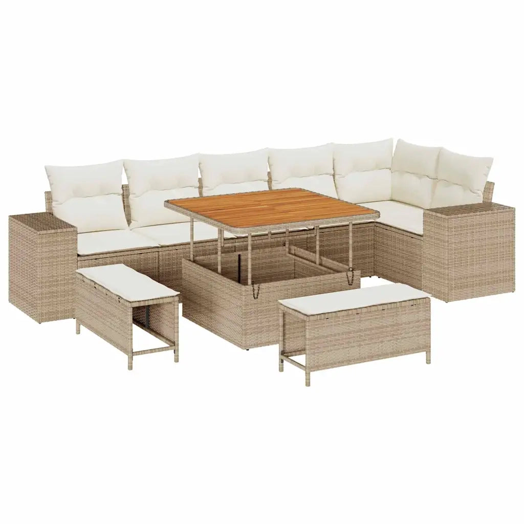 Set Divano da Giardino 9 pcs Beige e Crema polyrattan 3363966