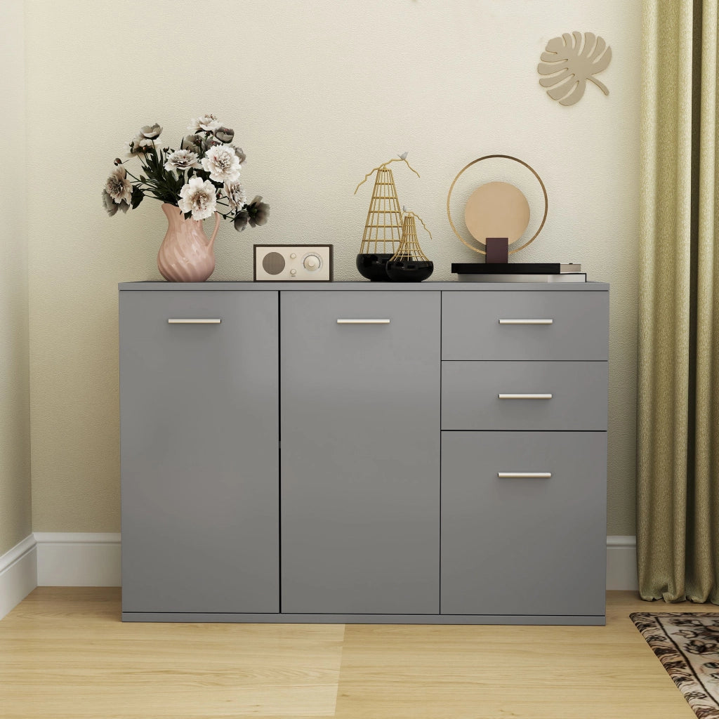 Credenza Moderna 106x35x76 cm con 3 Armadietti e 2 Cassetti Grigio Chiaro