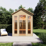 Sauna da esterno infrarossi 120x180 cm H208 da 2 o 4 posti in legno di abete con radio integrata | Pori