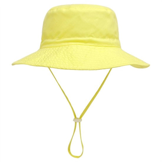 Zonnehoed e Borsa per Bambini con Visiera e UV 50+, con Cintura Regolabile e Larga Alza del Cappello da Pesca per Ragazzi, Impermeabile e Resistente al Sole, per Ragazze e Ragazzi (XS: 44-46 cm) - Giallo