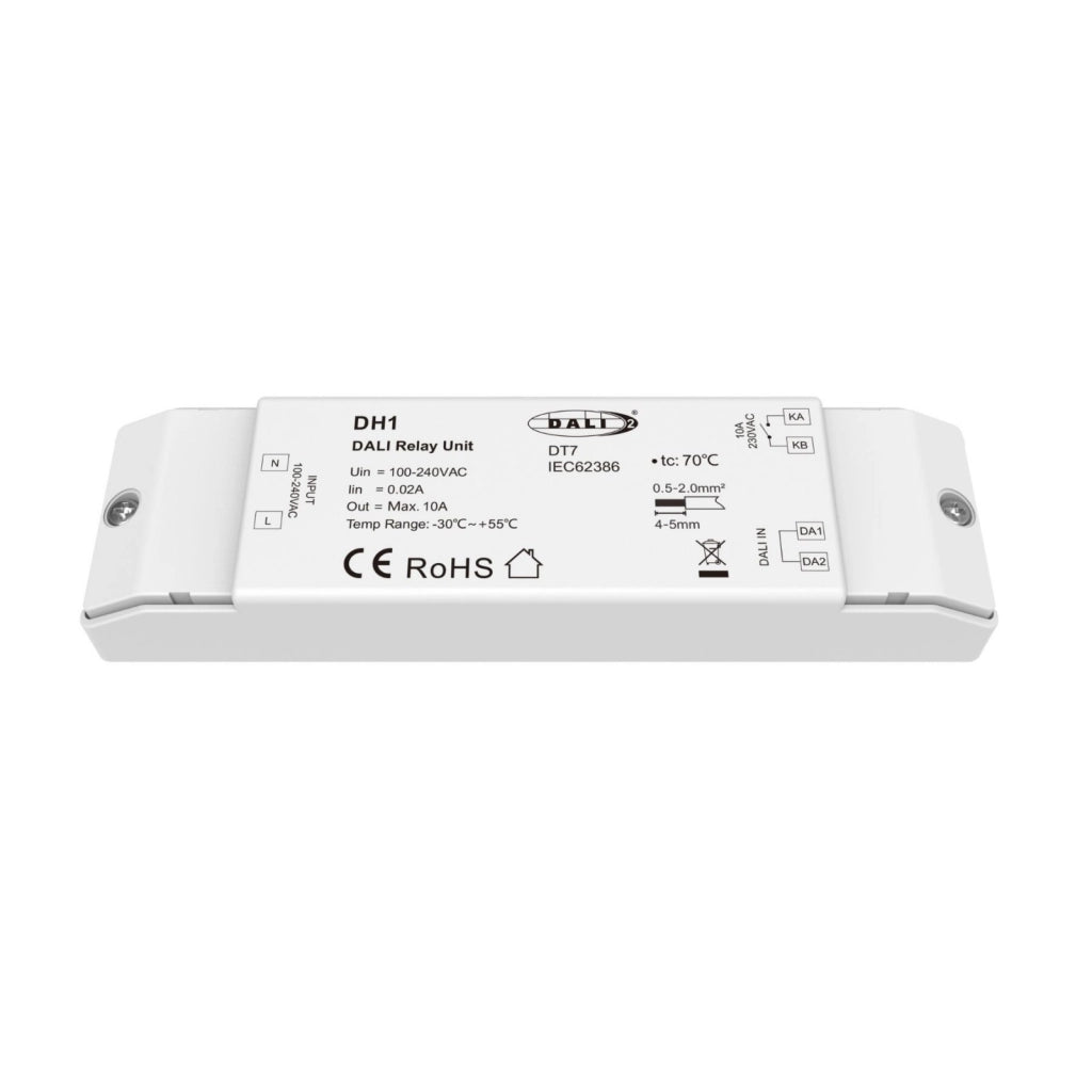 Interruttore DALI DT7, Relè 1 Canale con Contatto Pulito, Unità Relay per Luci e Carichi On Off 220V Max 10A, Zero Cross, DALI-2, Modulo Compatto