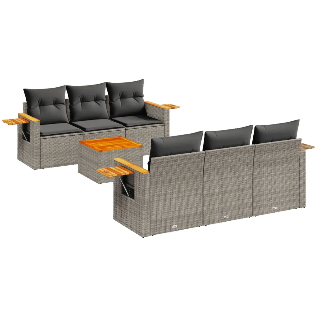 Set Divani da Giardino 7 pz con Cuscini Grigio in Polyrattan 3226634