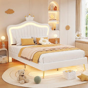 Letto per bambini imbottito 90x200 cm bianco con testiera a conchiglia e LED