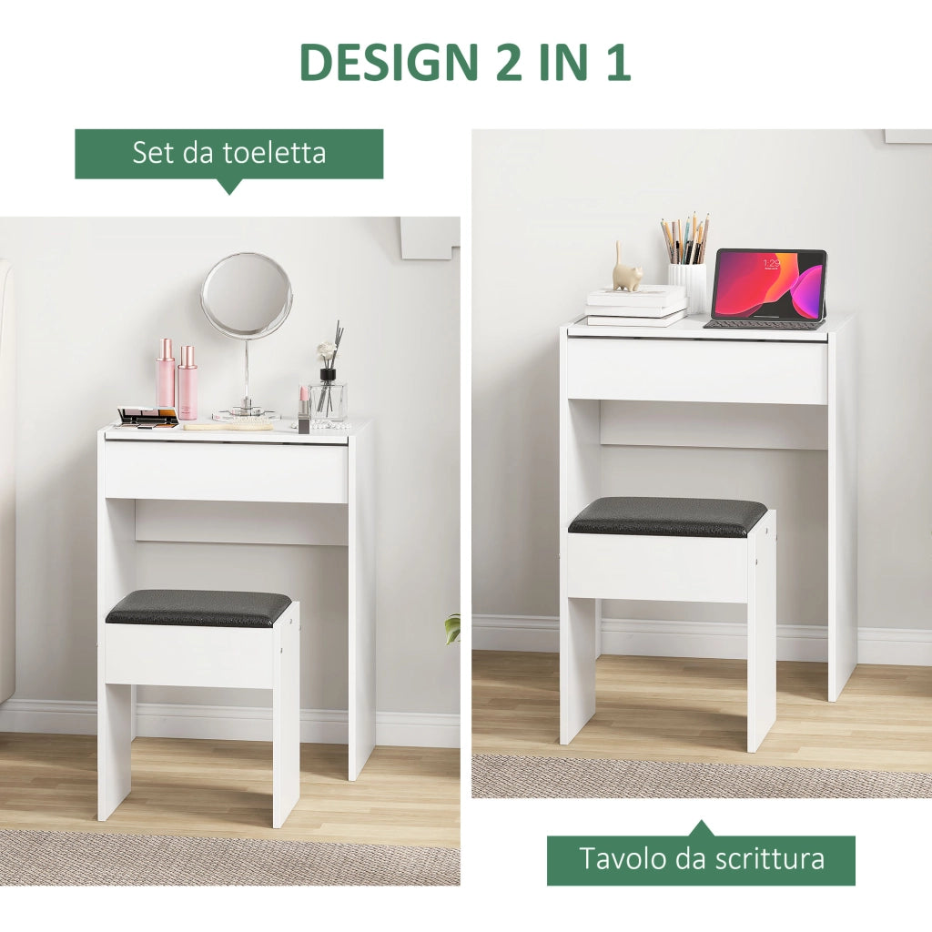Postazione Trucco con Specchio Richiudibile ¨C Zephmum ¨C MDF Bianco, 60x40x79 cm