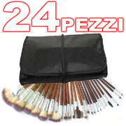 Trade Shop - Kit 24 Pennelli Trucco Make Up Pochette Portapennelli In Ecopelle Professionale -