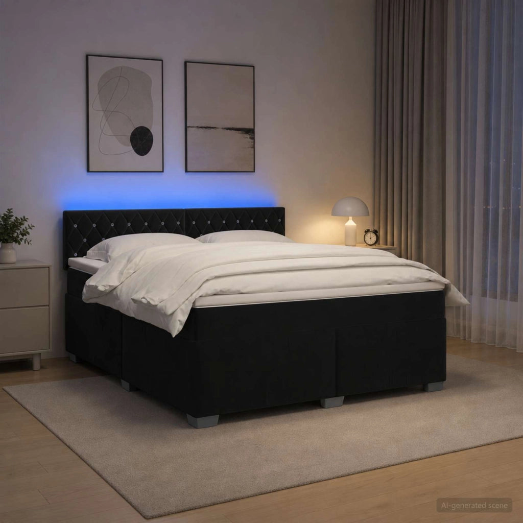 Letto con Box Spring, Materasso e LED Nero 140 x 200 cm Velluto 3452188