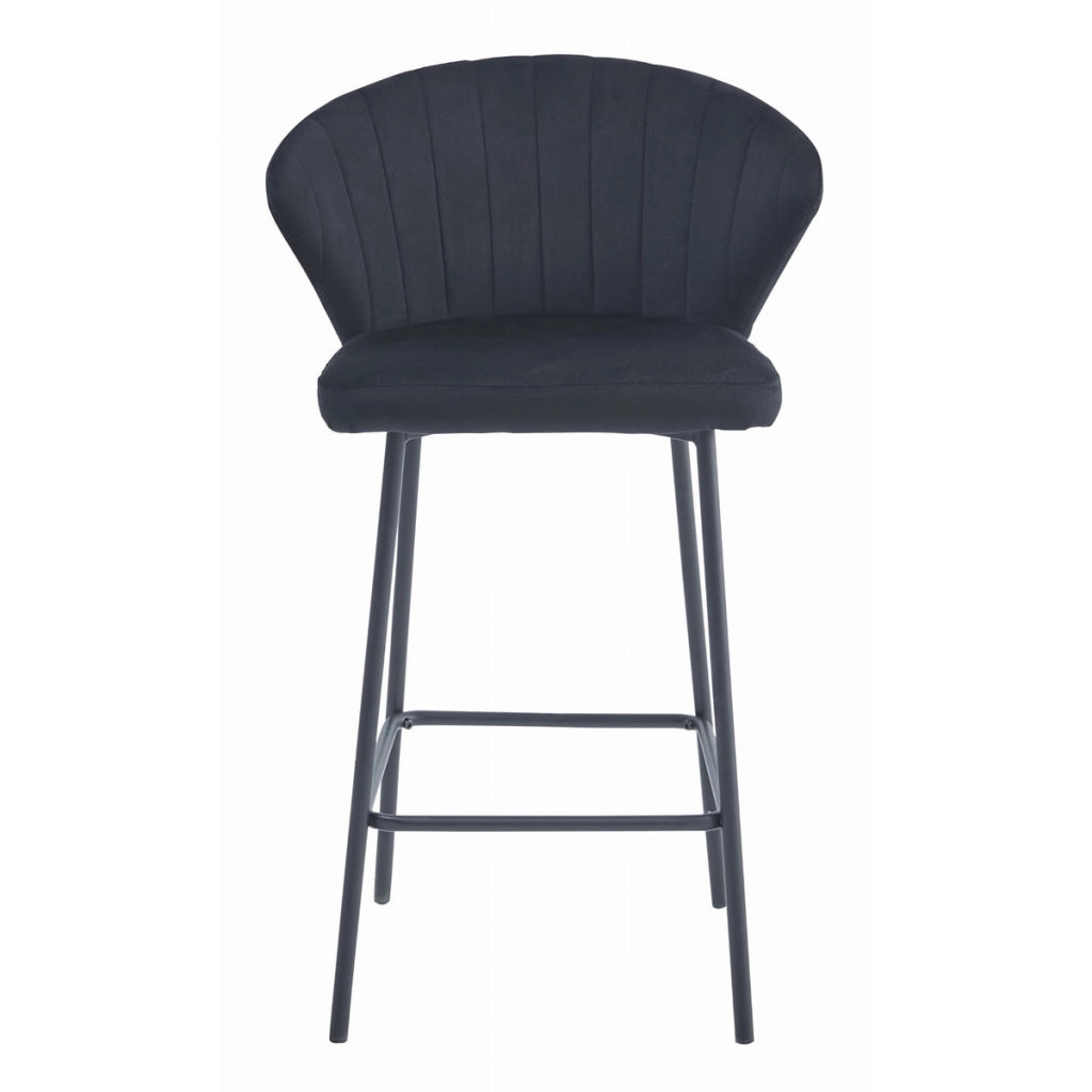 Set di 3 Sgabelli Gatta in Velluto Nero con Gambe in Acciaio
