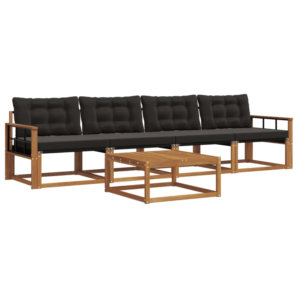 Set di divani da esterno con cuscino 5 pcs Naturale e Nero 3369175