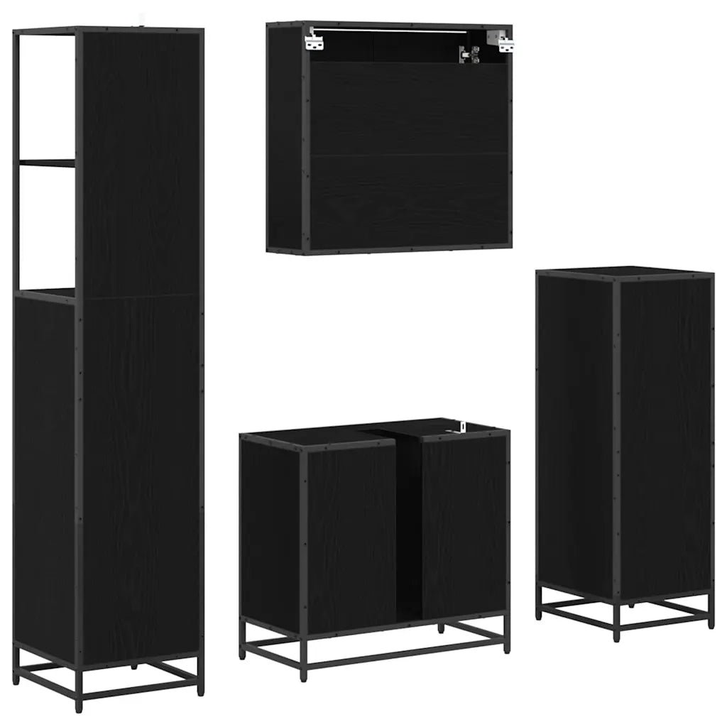 Set di mobili per il bagno 4 pcs Rovere Nero Legno multistrato 3402511