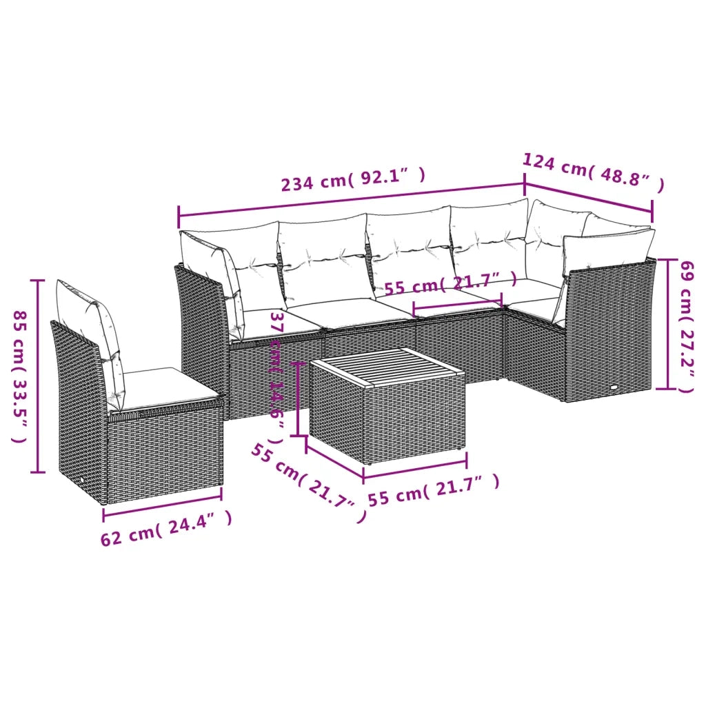 Set Divani da Giardino 7 pz con Cuscini Beige in Polyrattan