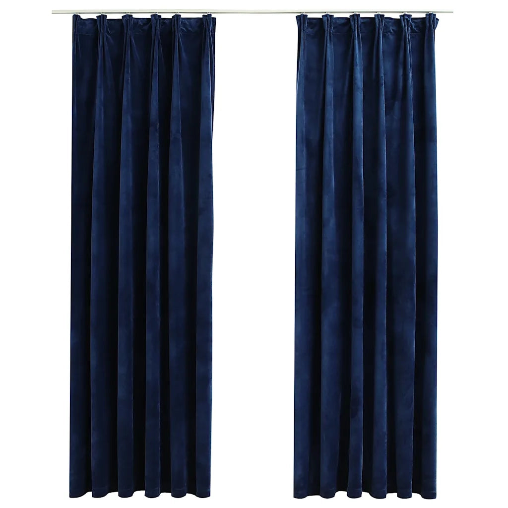 Tende Oscuranti con Ganci 2 pz Blu Scuro in Velluto 140x225 cm 134533