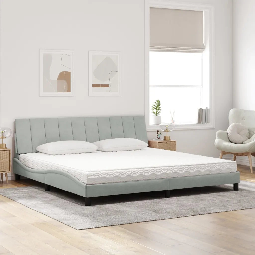 Letto con Materasso Hanko Grigio Chiaro 200x200cm Velluto 3208616