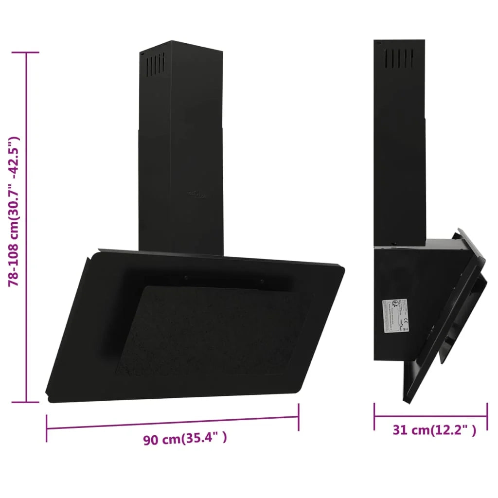 Cappa a parete da 90 cm in acciaio inox e vetro temperato nero 02_0005888