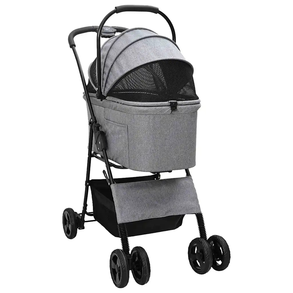 vidaXL Passeggino pieghevole per animali Grigio 81 x 47 x 99 cm